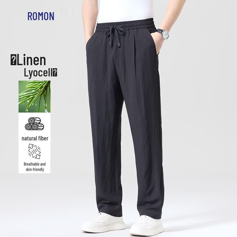 ROMON Men s Lyocell Linen Blend Straight Casual Pants L