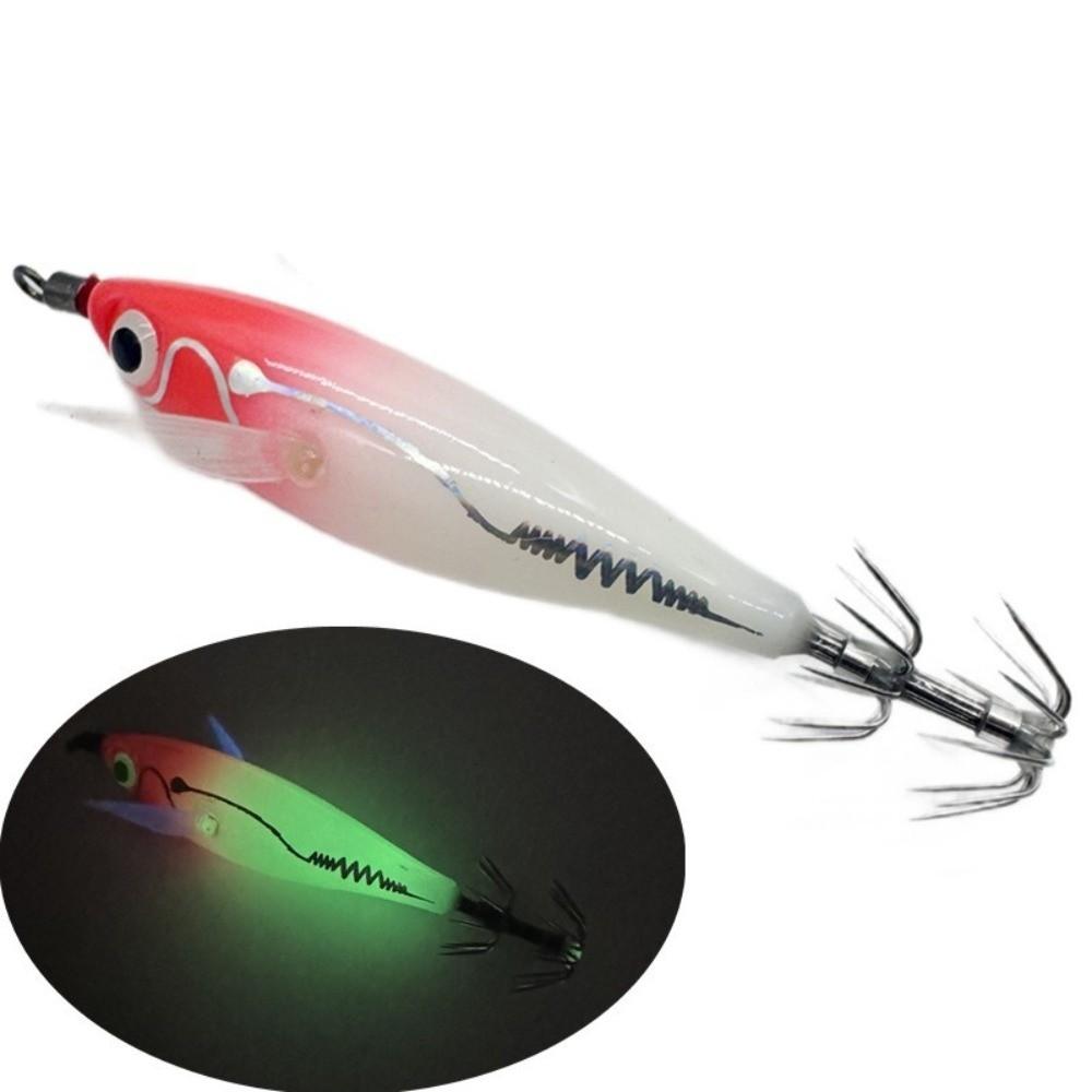 80mm 6g Glowing Squid Jig Round Belly Wooden Material Squid Fishing Hook Glowing Feature Horizontal Wooden Shrimp Night Fishing