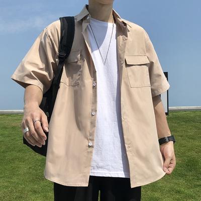 Sommer Frühling Herren Cargo Hemd Umlegekragen Einreihig Locker Einfarbig Kurze Ärmel Street Workwear Pendeln Büro Top