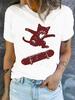 Red Vintage Skateboarding Cat Street Daily Casual Pattern Print Spring/summer Women's Fashionable Casual Comfortable T-shirt
