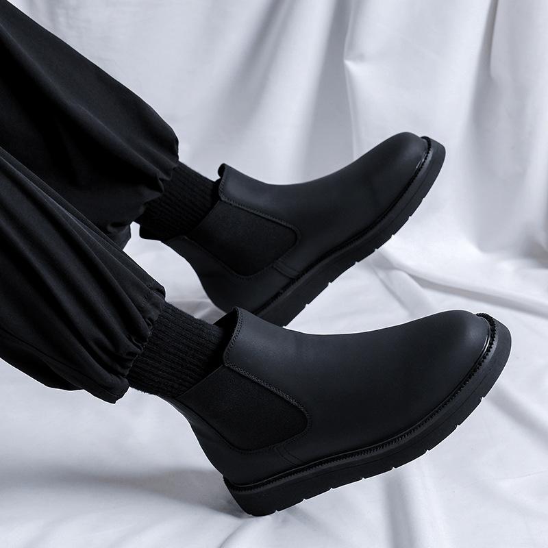 men's casual chelsea boots original leather flats shoes black stylish cowboy ankle boot business dress spring autumn short botas