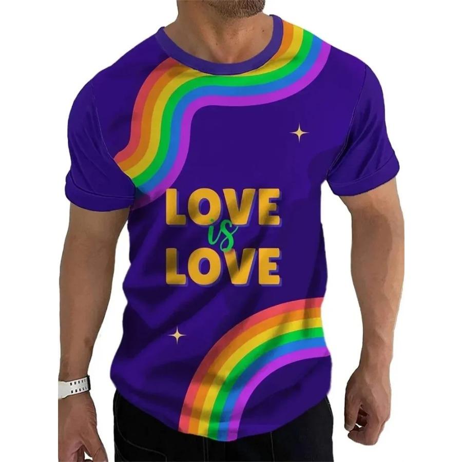 T Shirt for Mens Rainbow Stripe Print Short Sleeve Top Leisure 3D Casual Fashion Street Polyester Man's T-shirt Tee Shirt Men Vintage Clothing