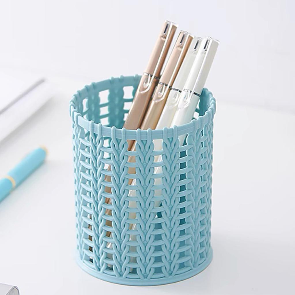 Stifthalter mit Hohlmuster, große Kapazität, Rattan-Stil, Schreibtisch-Aufbewahrungsbox für Studenten, blau