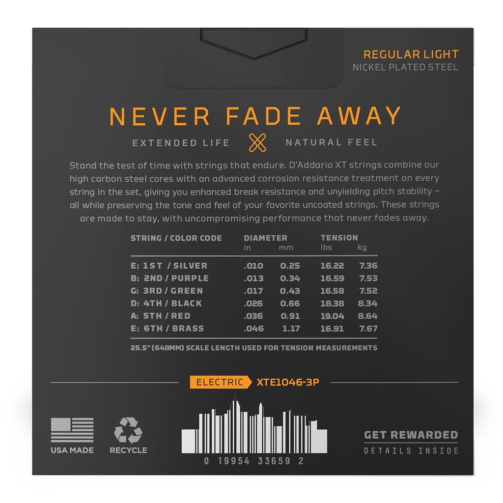 E-Gitarrensaiten XT Coated Strings Regular Light 3er-Pack D'Addario .010-.046 XTE1046-3P []
