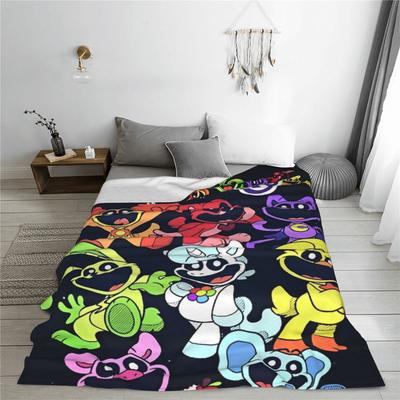 CATNAP DOGDAY Cartoon Smiling Critters Blankets Coral Fleece Plush Print Lightweight Throw Blankets for Bedding Plush Thin Quilt