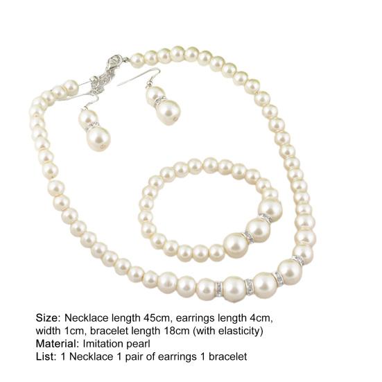 1 Set Wedding Jewelry Set Exquisite Inlaid Artistic Faux Pearl Necklace Earring Bracelet for Banquet