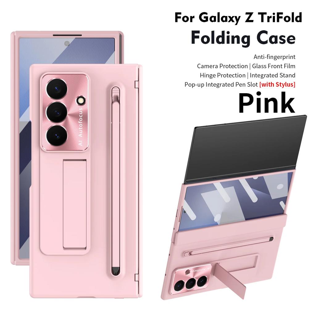 For Samsung Galaxy Z TriFold phone case, with tempered glass, integrated stand, with pen and pen slot, fingerprint-resistant