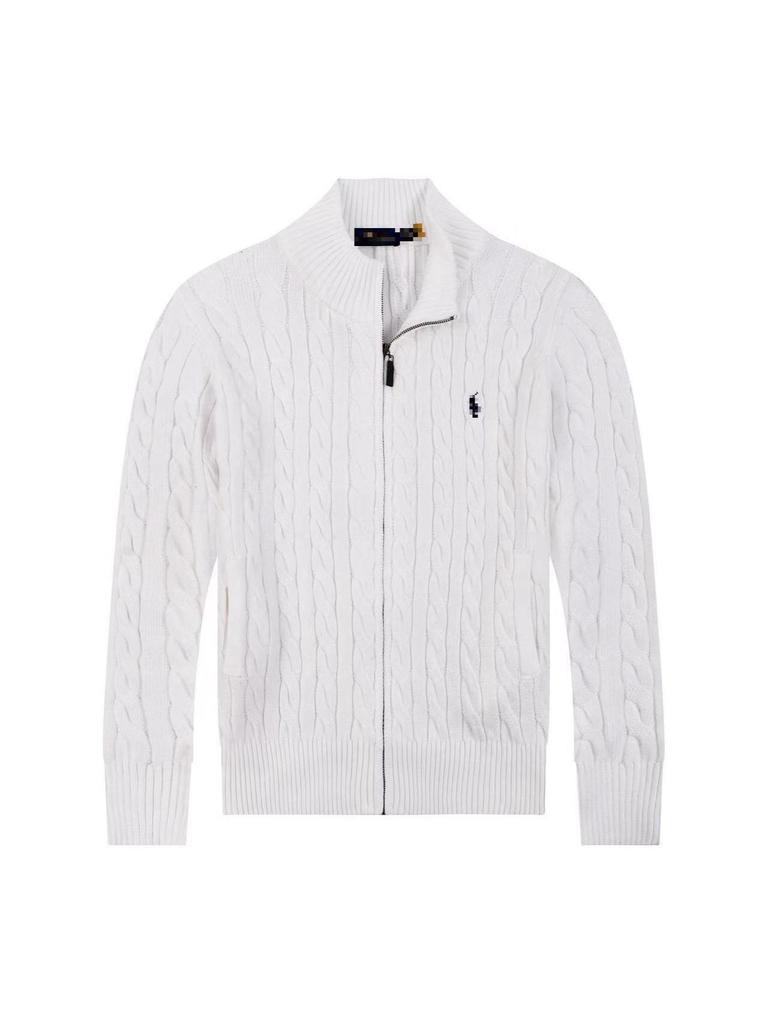 Men's Embroidered Pony Polo Shirt, Classic Old Money Style, Thickened Cotton, Full Zip Knitwear Jacket for Autumn and Winter