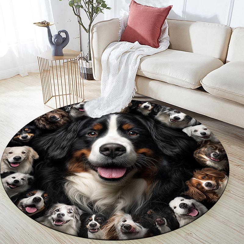 Bernese Mountain Dog pattern round rug, Carpet Rug for Living Room Bedroom Sofa Playroom Decor, Non-slip Floor Mat, Holiday Gifts and Birthday Gifts