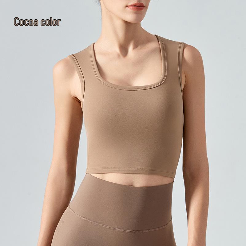 

Women s Sports Yoga Vest: Square Neck, Wide Straps, High Elasticity, Breathable with Chest Pads. Large
