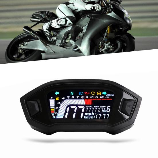 Universal LCD Digital Motorcycle Speedometer Odometer Gauge for 45692 Cylinder