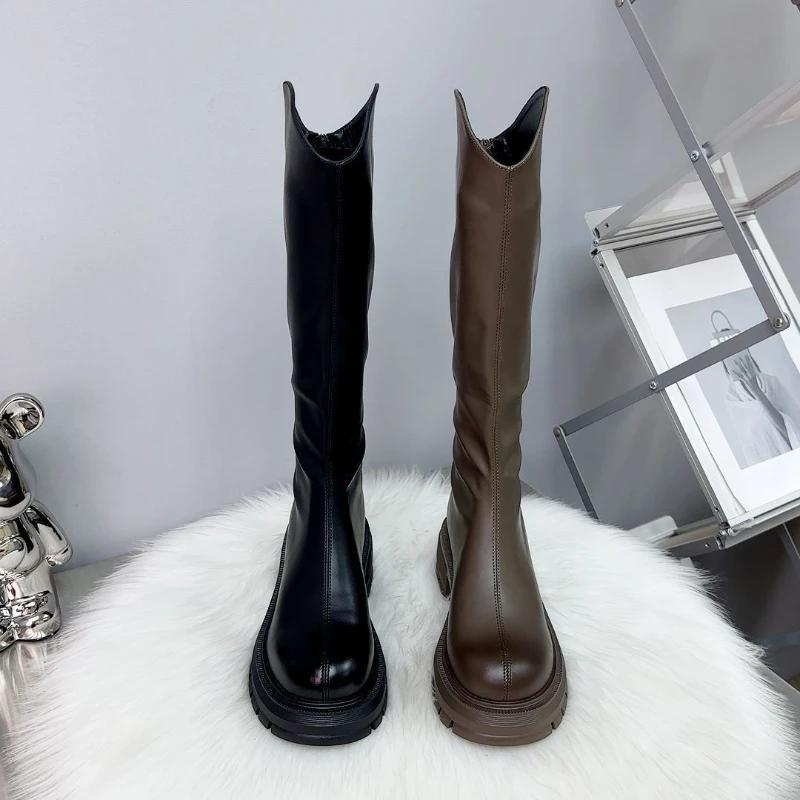 Women Boots Knee High Chelsea Boots for Women Mid Heels Motorcycle Goth Shoes Trend Fashion Designer Women Botas