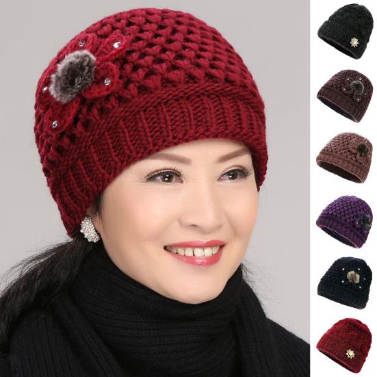 

Материнская шляпа с цветком, ветрозащитная, холодостойкая, вязаная шапка-бини, повседневная одежда