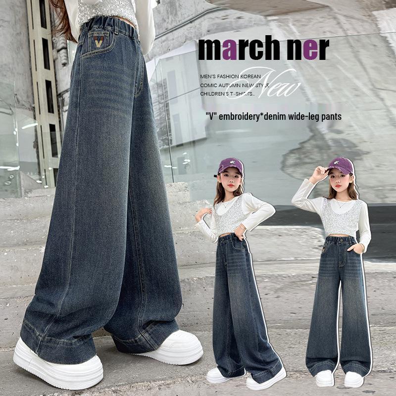 Jeans de Perna Larga Outono 2025 para Meninas - Calças Retas da Moda para Crianças Grandes e Estudantes do Ensino Fundamental