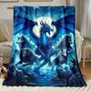 Dragon and Wolves Scene HD Printed Blanket, Soft and Warm Flannel Blanket for Travel, Camping, Sofa, Living Room, Couch, Chair,