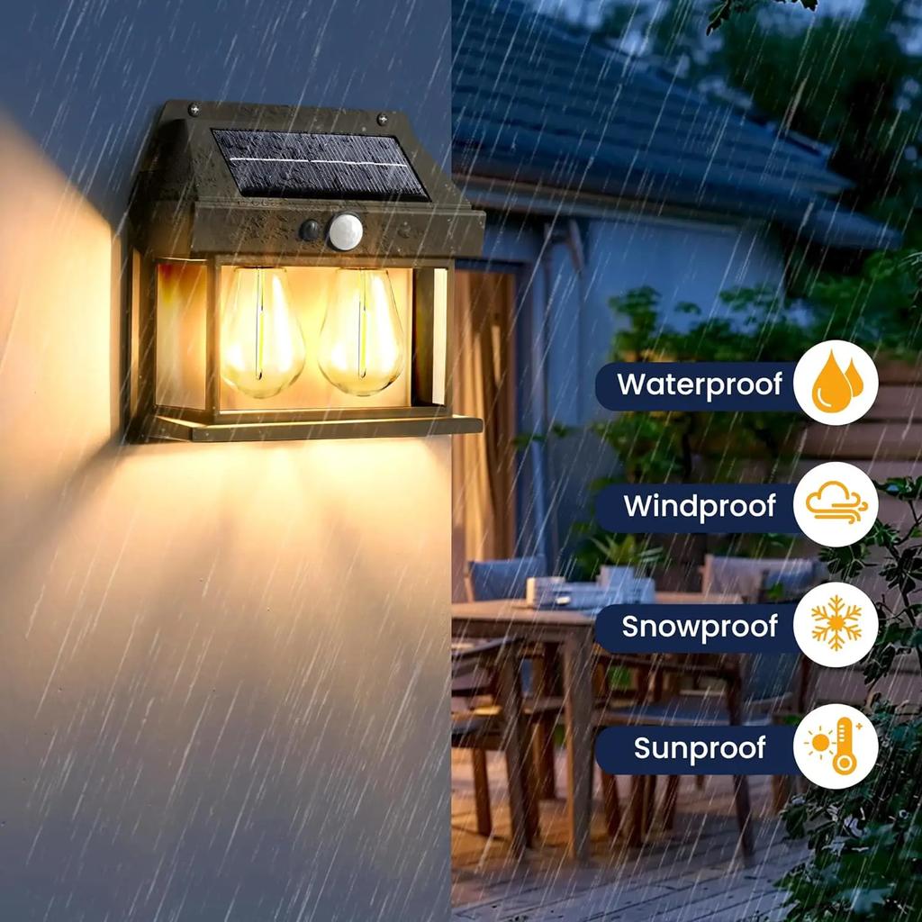 Solar-Wandleuchte für den Außenbereich, Doppelbirne, Bewegungssensorleuchte, Wasserdichte Solar-Verandaleuchte, Lichtleiste, 3 Modi für Hof, Garage, Garten