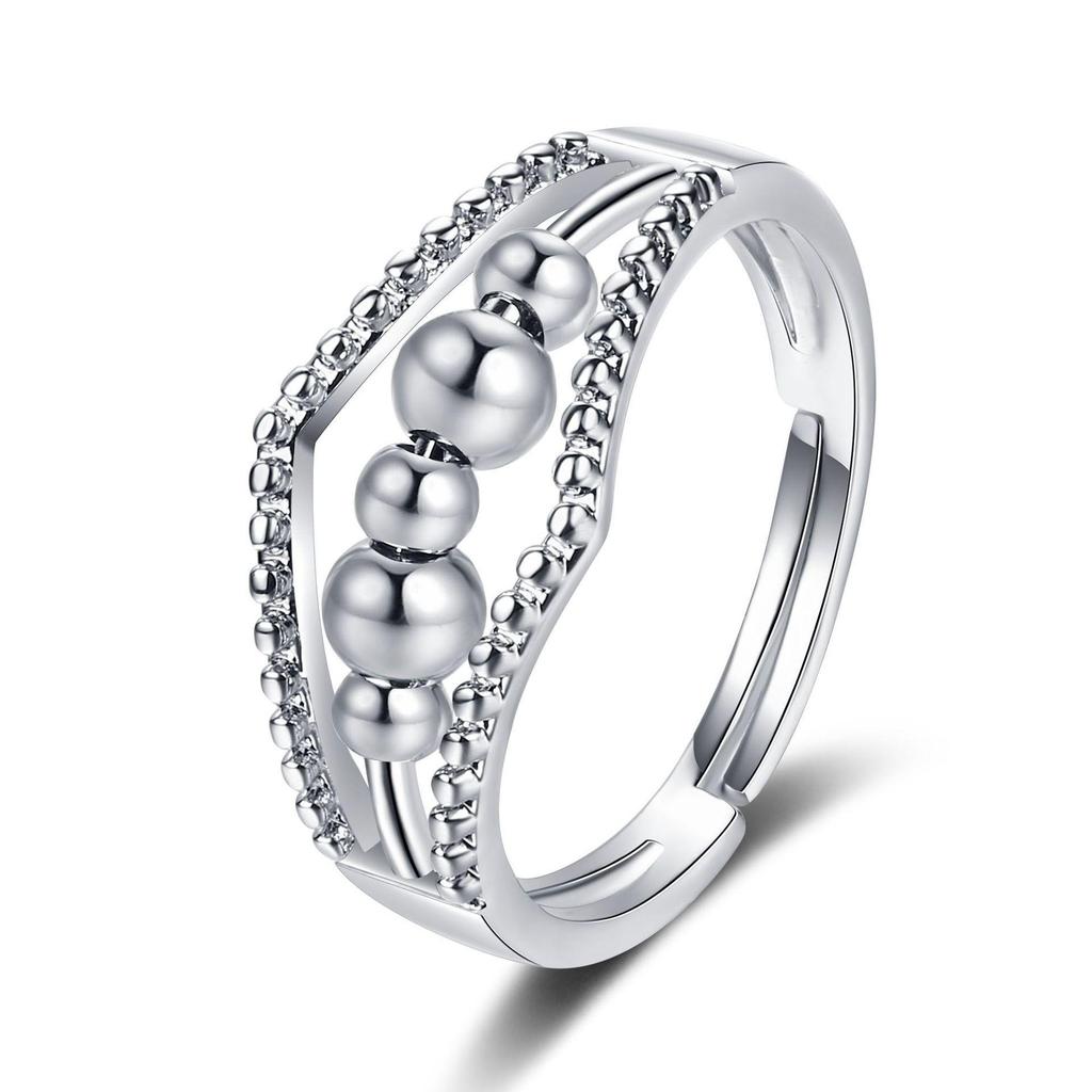 Adjustable Women's Polka Dot Beaded Ring for Anxiety Relief - Simple, Fashionable, and Rotating Design