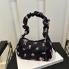 Sweet Flower Pleated Underarm Bag Nylon Zipper Floral Shoulder Bag Lightweight Large Capacity Girls Handbags
