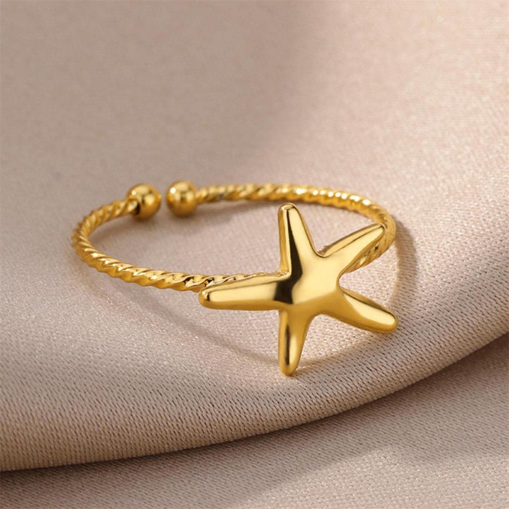 Adjustable Open Starfish Ring Women's Fashion Summer Beach Jewelry Vintage & Simple Style Perfect For Daily Wear & Party Gift