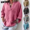 Camicette e camicie da donna con scollo a V, maniche lunghe, stampa tinta unita casual alla moda