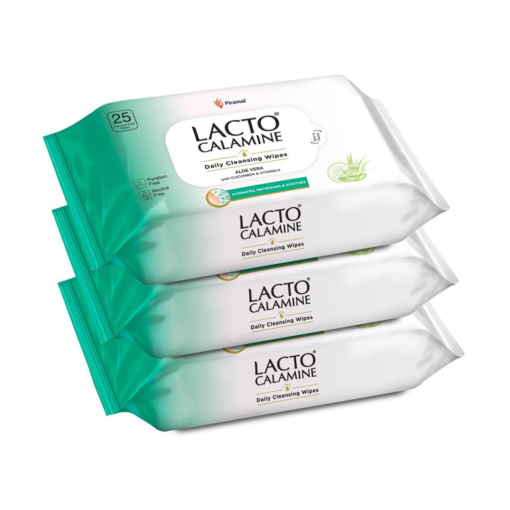 Lacto Calamine Daily Cleansing Face Wipes Pack Of 3 Gentle Makeup Remover Wet Tissues For Men And Women Alcohol Free Refreshing