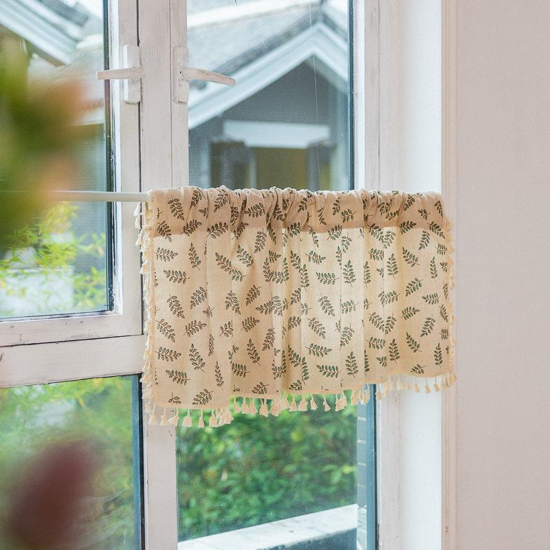 Small Fresh Non-Punching Coffee Curtain, Kitchen Through Pole Type Half Curtain, Bedroom Floating Curtain Printing Half Door Curtain