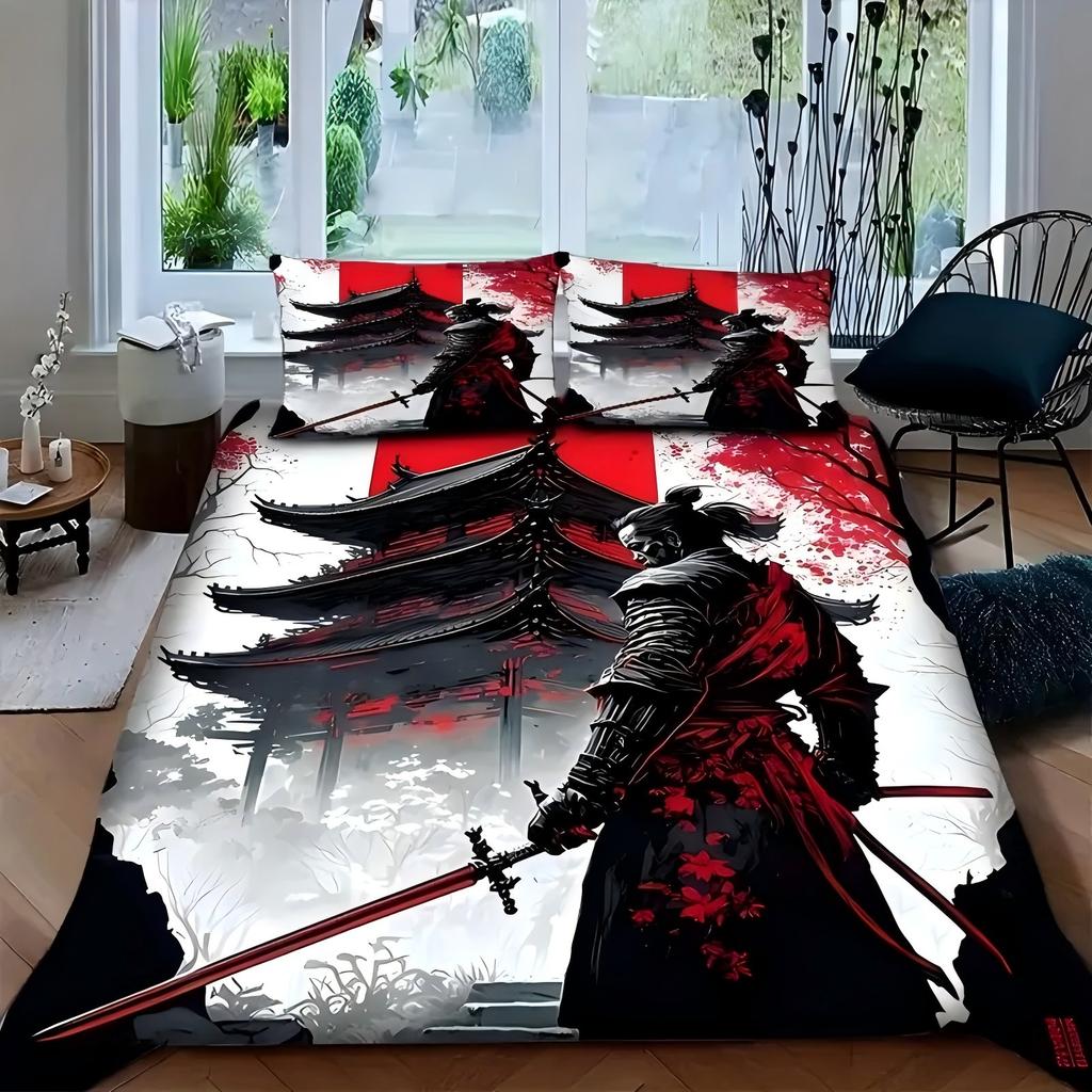 Attic Black Warrior Pattern 3D Printed Duvet Cover Japanese Style Bedding Set Pillowcases Polyester Soft Comfortable Quilt Cover