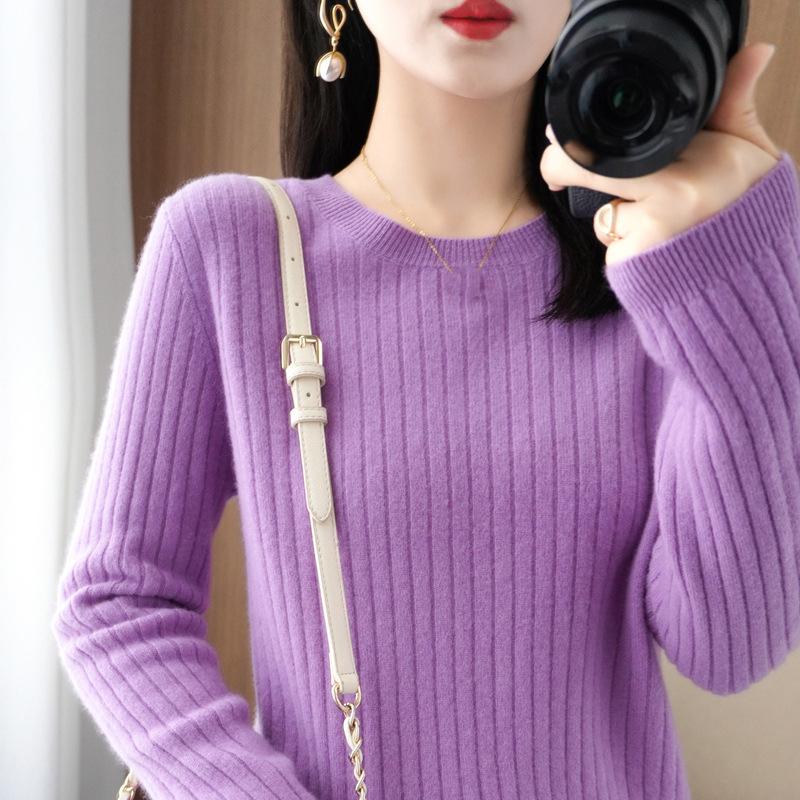 Damen Pullover Herbst Winter Langarm Pullover O-Ausschnitt Warmer Pullover Koreanische Mode Unterziehshirts Lockerer Jumper