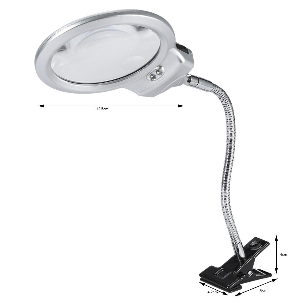 Large Lens Table Top Desk Lamp Lighted Magnifier Magnifying Glass Soft Metal Hose for , Stamps, Jewelry with LED Light Clamp
