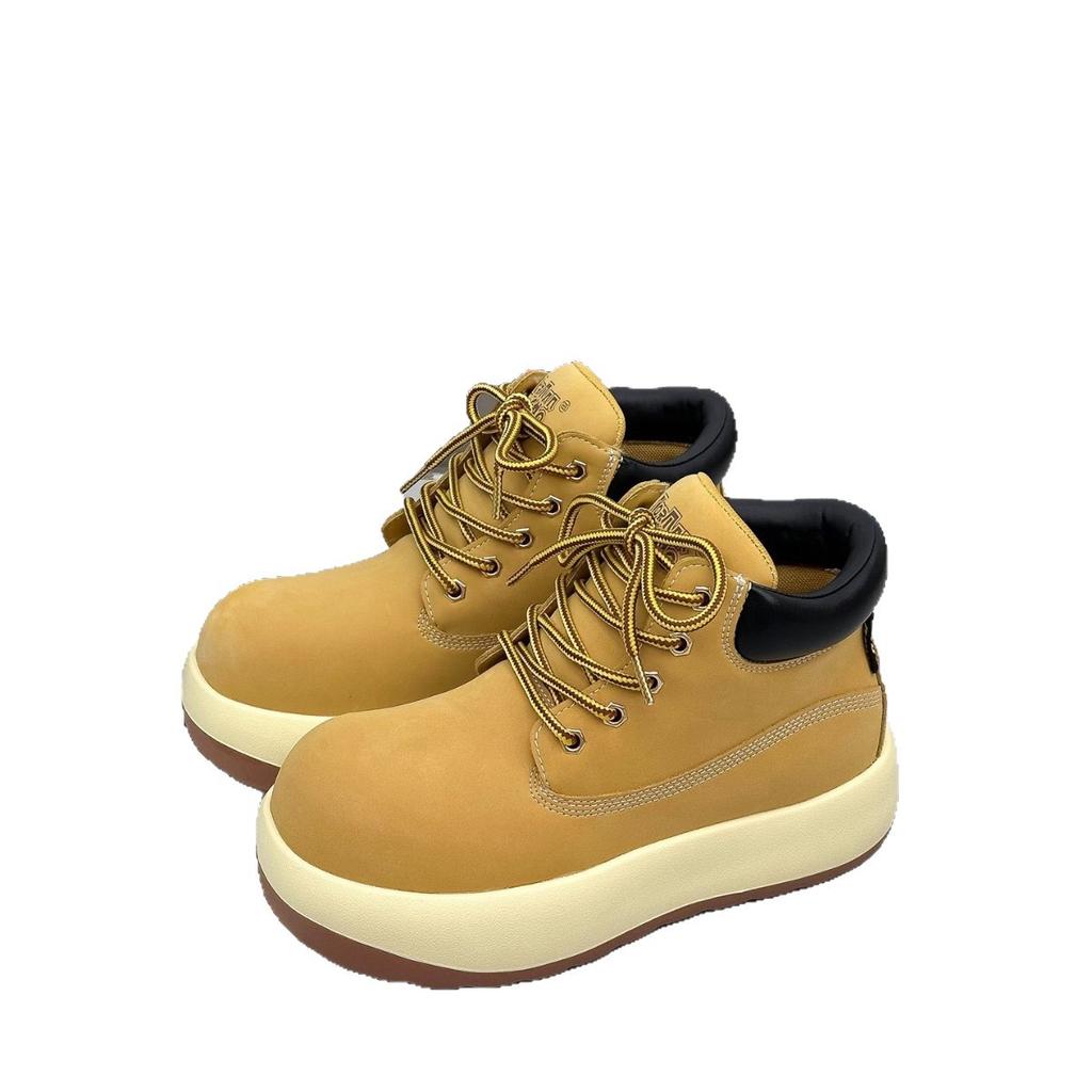 Leather Platform High-top Shoes for Women's 2025 Autumn New Ugly Cute Big Head Versatile Short Boots Ins Heightening Rhubarb Boots Tide