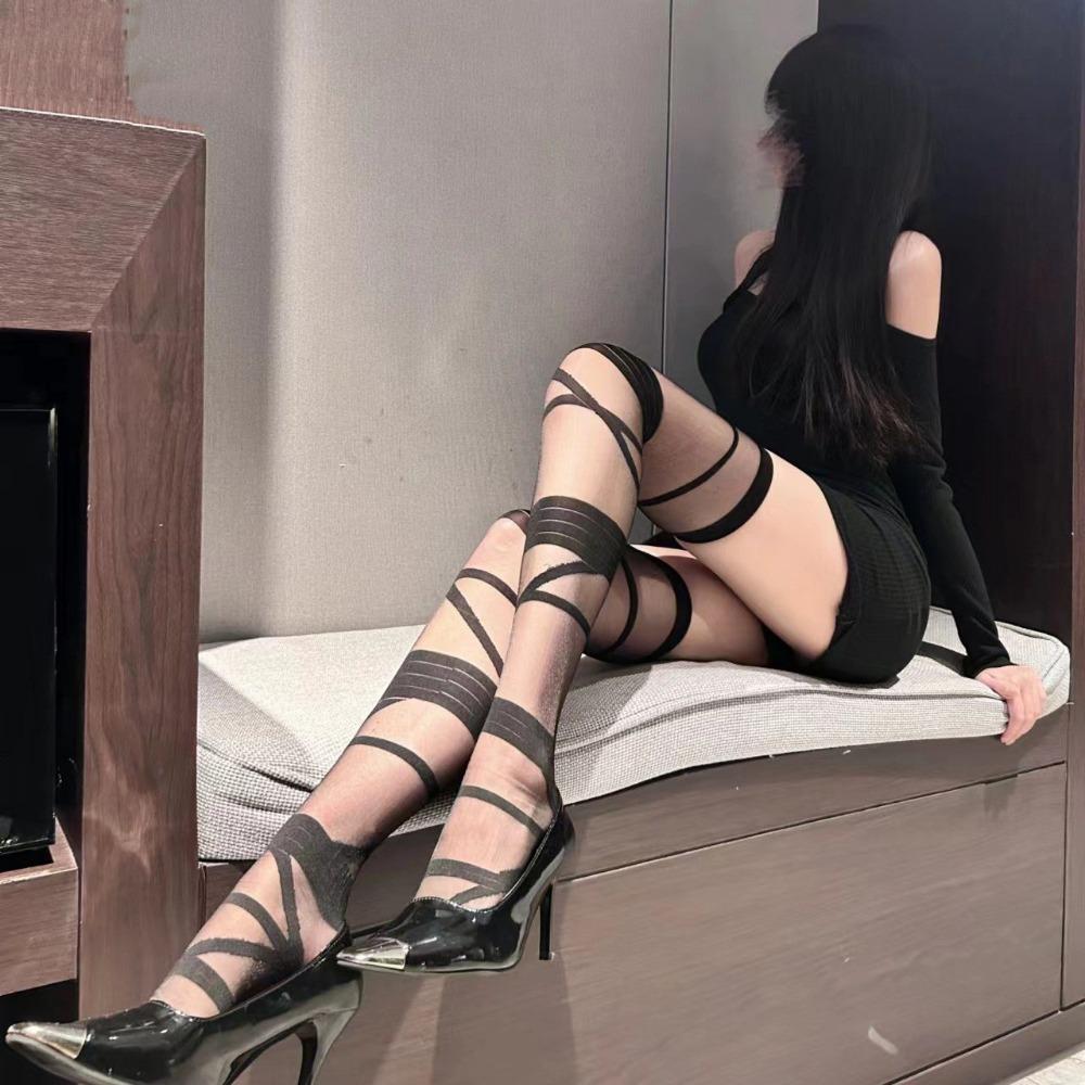 Domila Sexy Straps Stockings Babes JK Long Tube Knee Socks Pure Lust Lolita Subculture Y2k White Silk