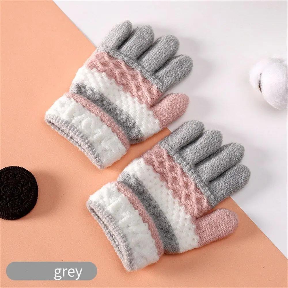 

Winter Autumn Knitted Baby Gloves Soft Full Finger Gloves Girls Boys Mittens Outdoor Children Gloves 3-8 Years Kids серый
