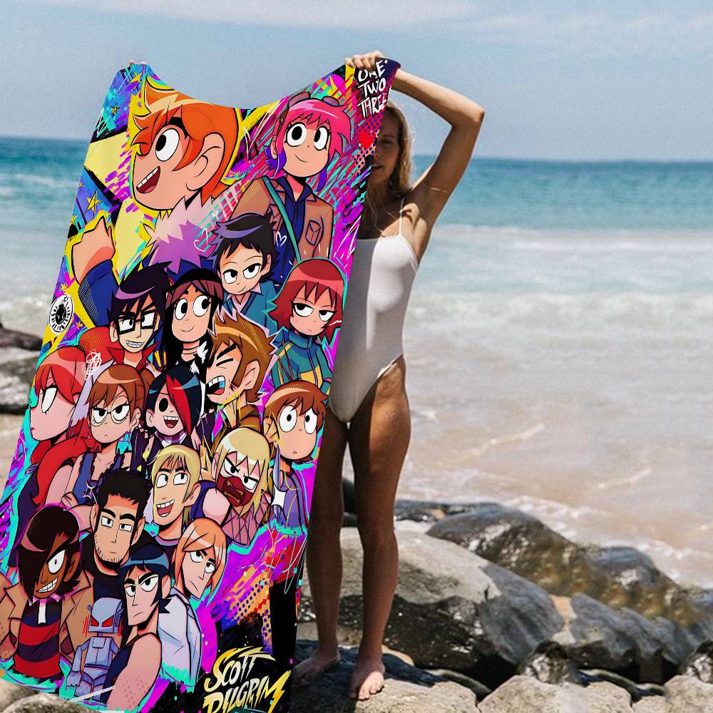 S-Scott Pilgrim vs the World Beach Towel Bath Towels for Girl Microfiber Quick Dry Custom Sand Free Beach Yoga Spa Gym Pool