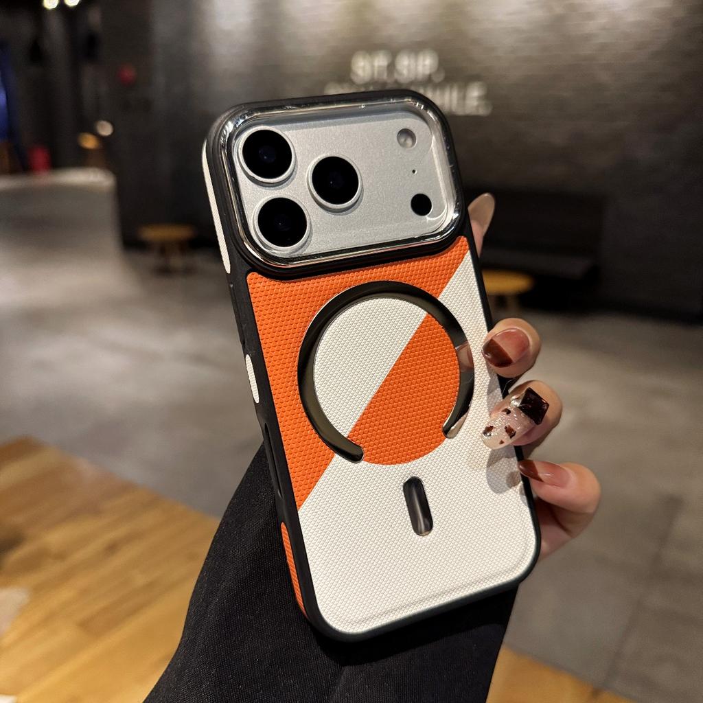 For Magsafe Plating Lens Protection Phone Case for IPhone 17 Pro 16 15 14 13 12 Pro Max Color Collision Leather Magnetic Cover