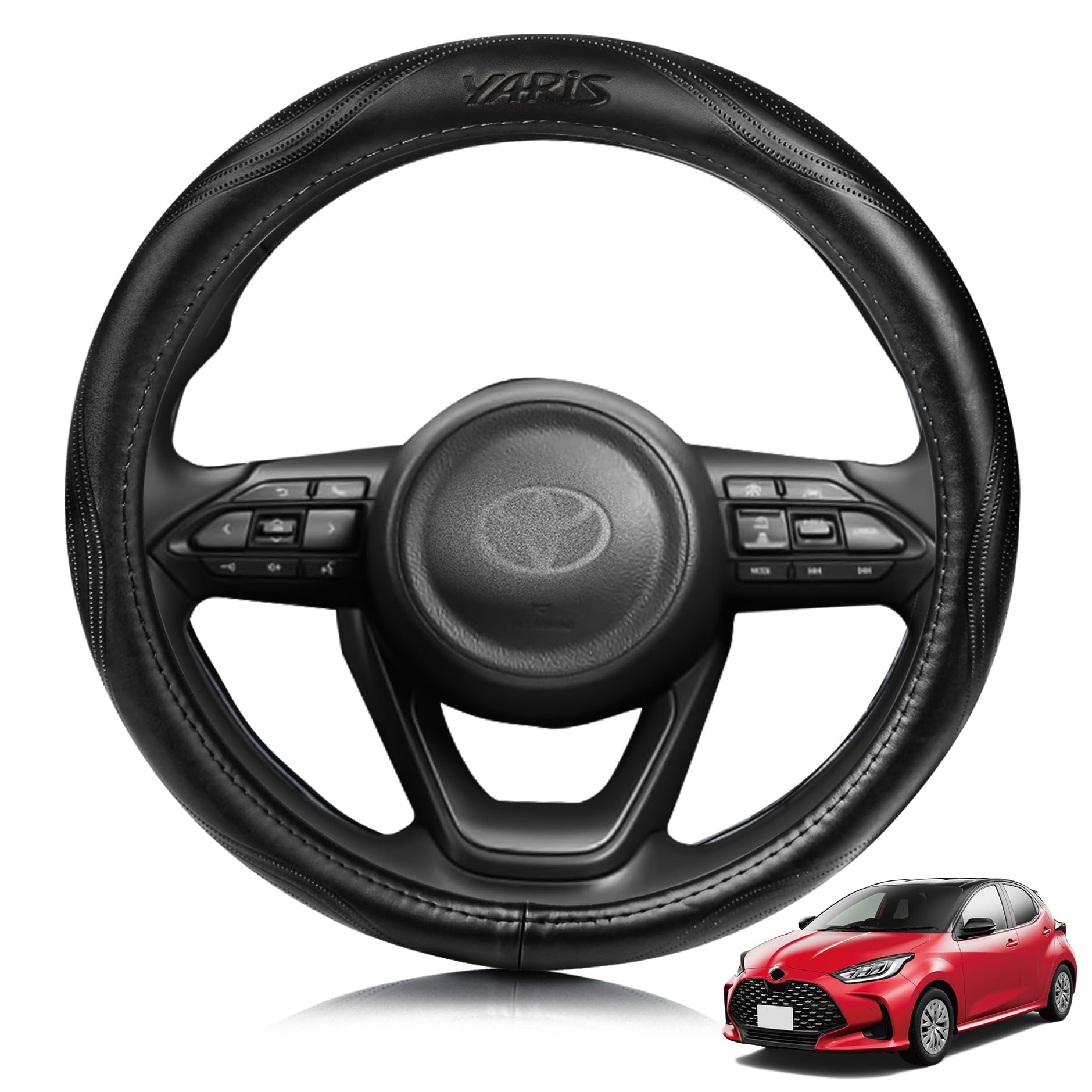 

ElitingCar Совместимый с Toyota Yaris YARIS Yaris Cross Чехол на рулевое колесо Премиальный Натуральная кожа Чехол на рулевое колесо Стильный дизайн Дышащий чёрный