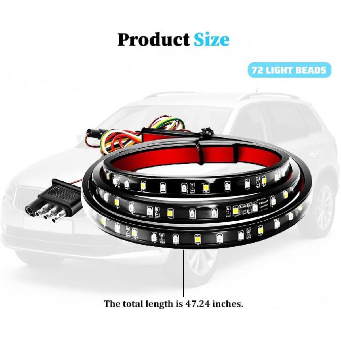 48" Truck Tailgate Light Strip, 72 LED 4 Function Vihicle Single Row Brake Running Turn Signal Light Rear Lighting Bar, Pickup Tail Strip Reverse