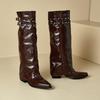 Women's Low-heeled Boots Autumn and Winter New European and American Thick-heeled Large-size Roman Medium Boots
