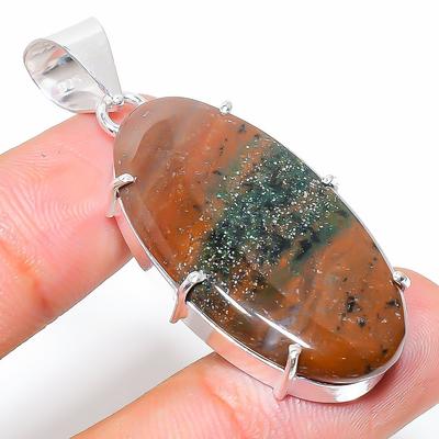Natural Honey Dendritic Gemstone 925 Sterling Silver Gift Pendant 1.93" E3E06