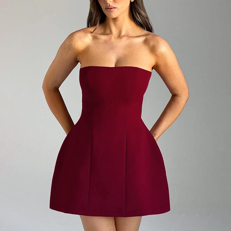 Sexy mini šaty bez rukávů s tubovým topem, jednobarevné, patchworkové, s vysokým pasem, letní móda, dámské bodycon šaty s hlubokým výstřihem, na dovolenou, bez ramínek
