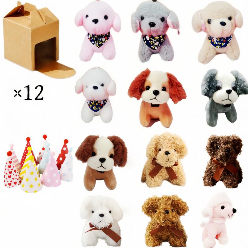 12/20/24 Sets 4.7Inch Adopt A Puppy Party Favor Teddy Puppy Stuffed Animal Toy With Mini Hat Puppy House For Birthday Party Gift