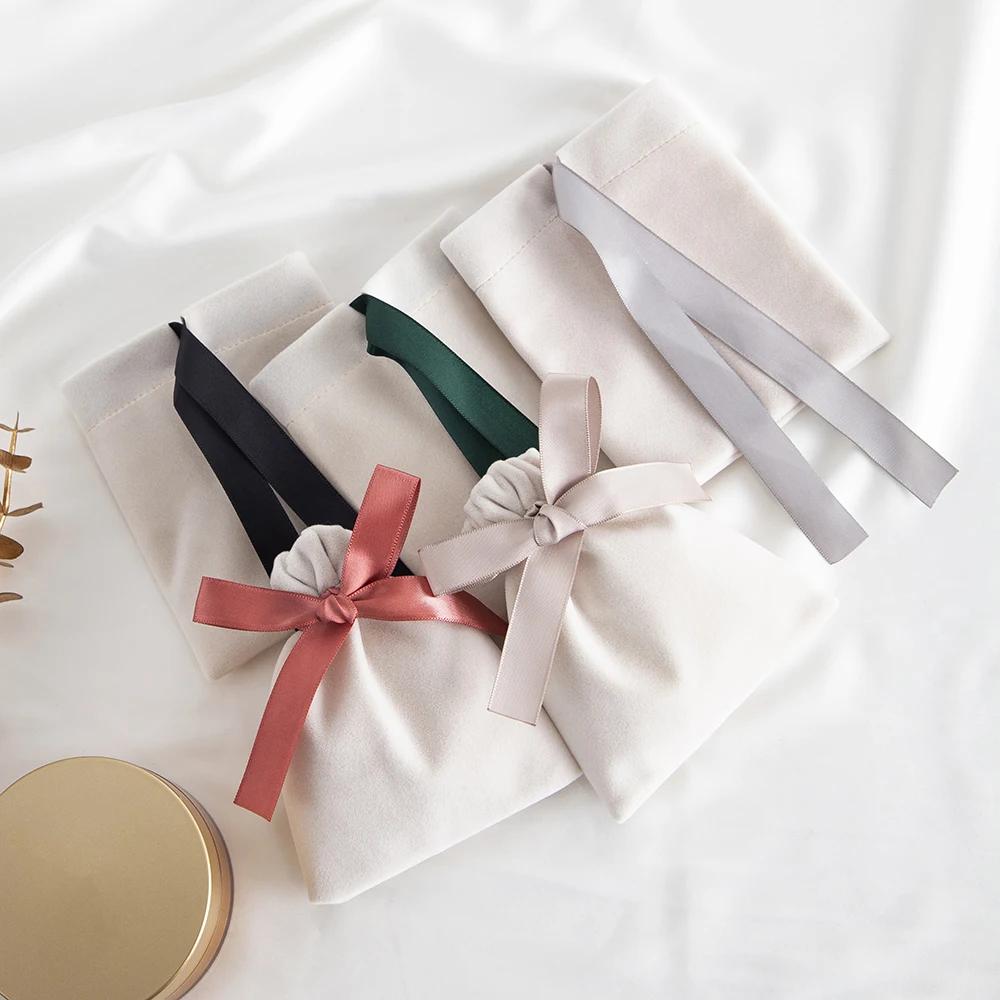 10Pcs 7x9cm 10x12cm 12x15cm 15x20cm Beige Velvet Bag Jewelry Suede Gift Packaging Wedding Favors Candy Earrings Bracelet Pouch