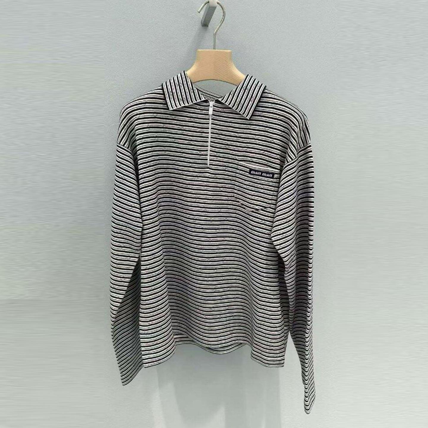 Shenzhen Nanyou high-end women s clothing 2026 spring and summer new casual versatile polo collar lapel striped T-shirt top S чёрный