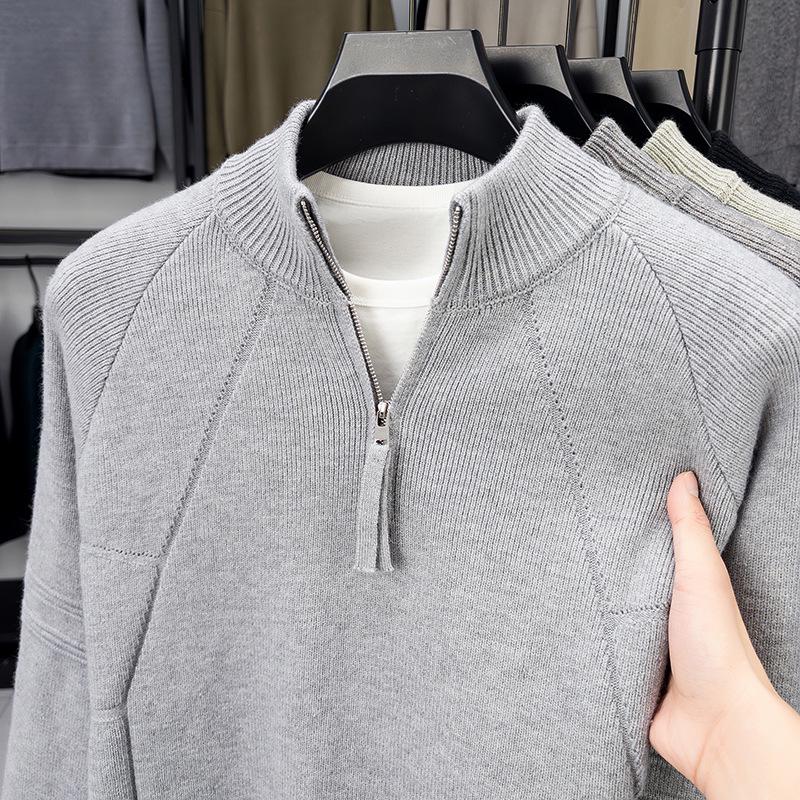 850g Men's Heavyweight Stand Collar Zipper Knit Sweater - Winter Warm Base Layer for Mid-Aged and Young Adults.