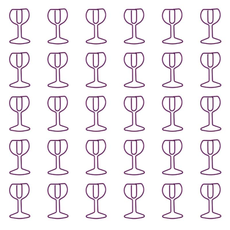 30Pcs Wine Glass Shape Paper Clip Small Metal Paper Clamp File Organiser Clip Metal Book Marker Clips for Office School