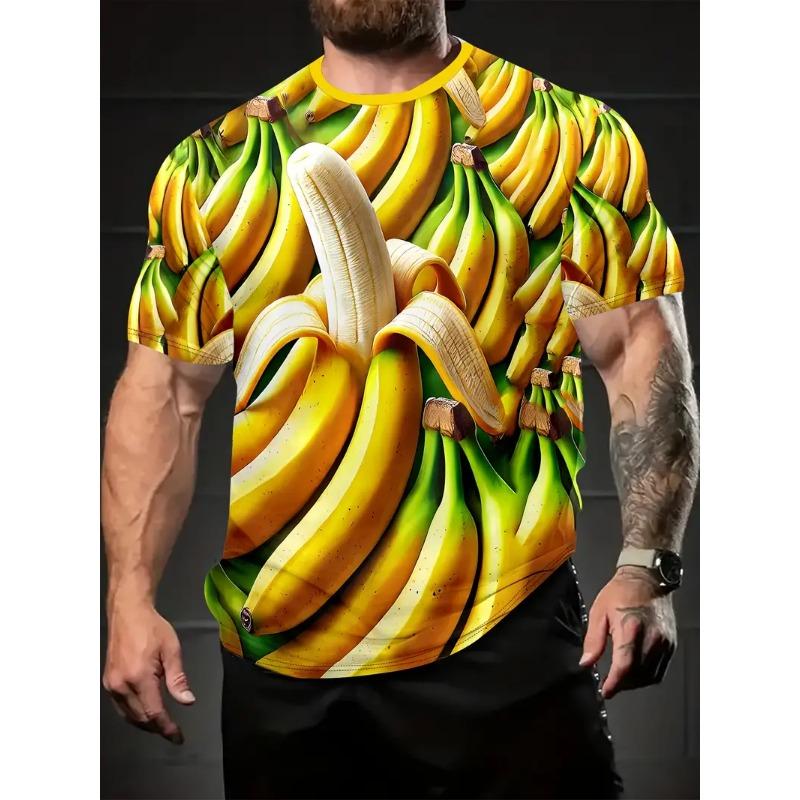 Men's 3D Printed Round Neck Casual T-shirt for Summer Wear Lightweight Breathable Trendy Vibrant Fresh Produce Element Pattern Printed T-shirt