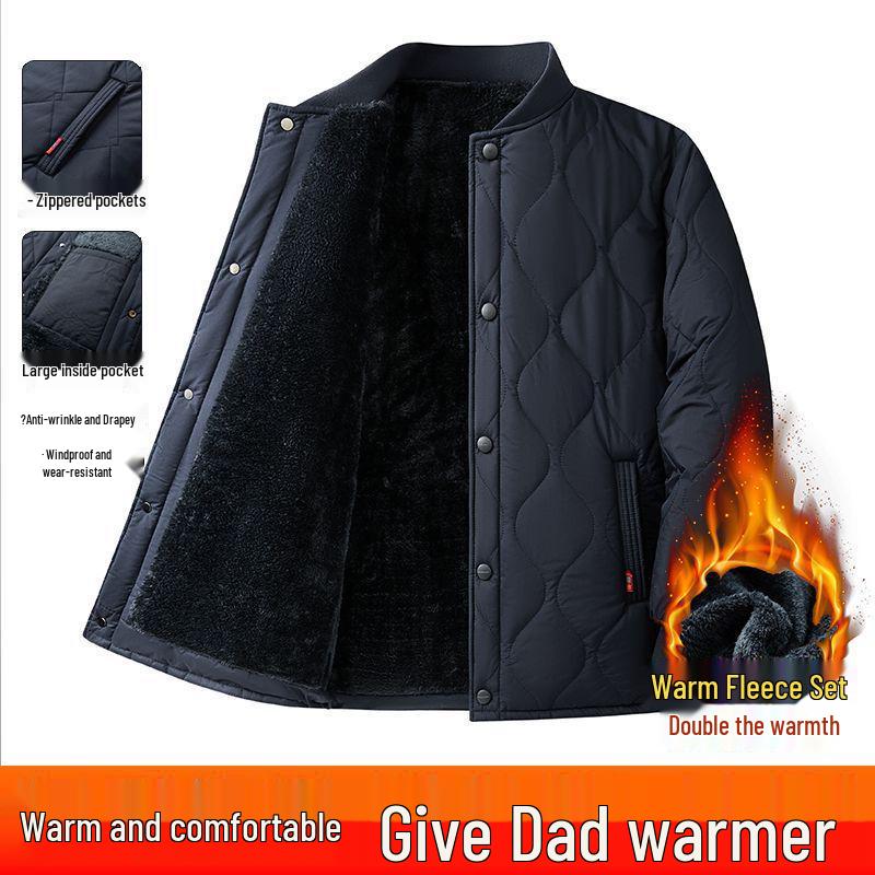 Men's Thickened Velvet Cotton-Padded Winter Jacket for Middle-Aged & Elderly