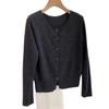 100% Pure Wool Women's Gray Round Neck Knitted Cardigan – Spring/Autumn Sweater Coat