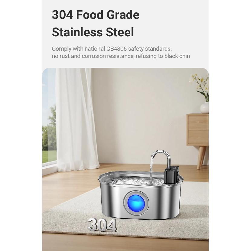 ROJECO Stainless Steel Cat Water Fountain 4000mAh Sensor Smart Automatic Pet Water Dispenser For Cat Dog Pet Drinking Fountain
