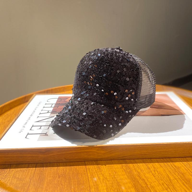Women's Summer Mesh Sequin Visor Hat: Breathable, Fashionable Korean-Style Duckbill Cap for Travel & Sun Protection