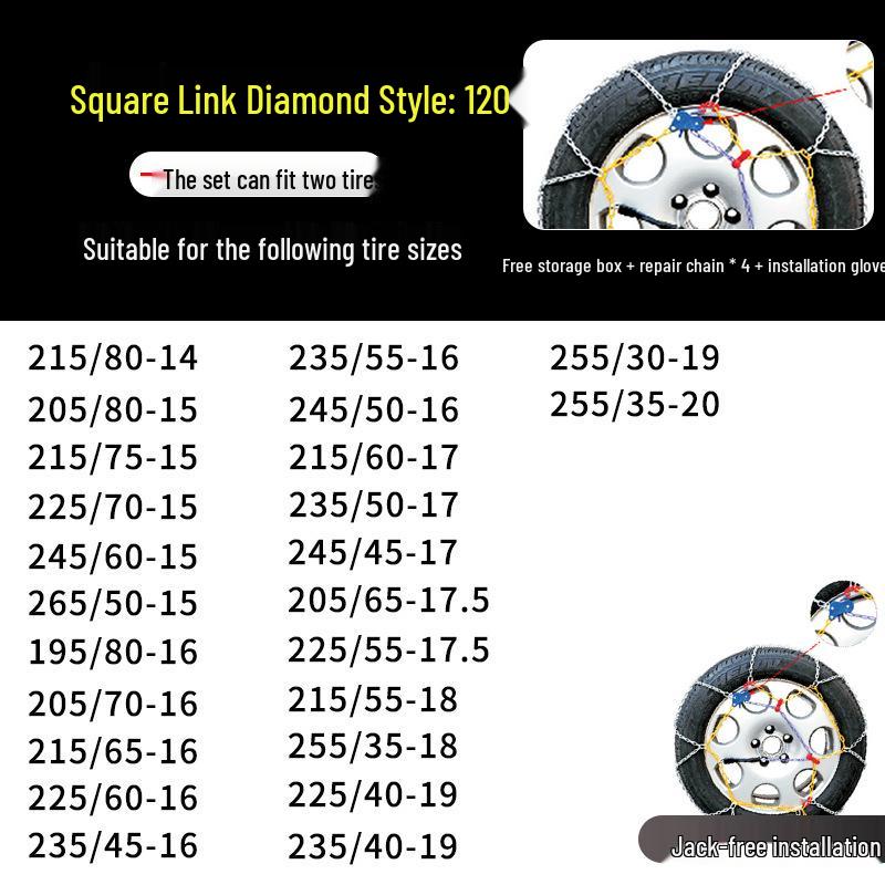 Winter Emergency Stainless Steel Anti-Skid Tire Chains for Cars, Trucks, and Vans